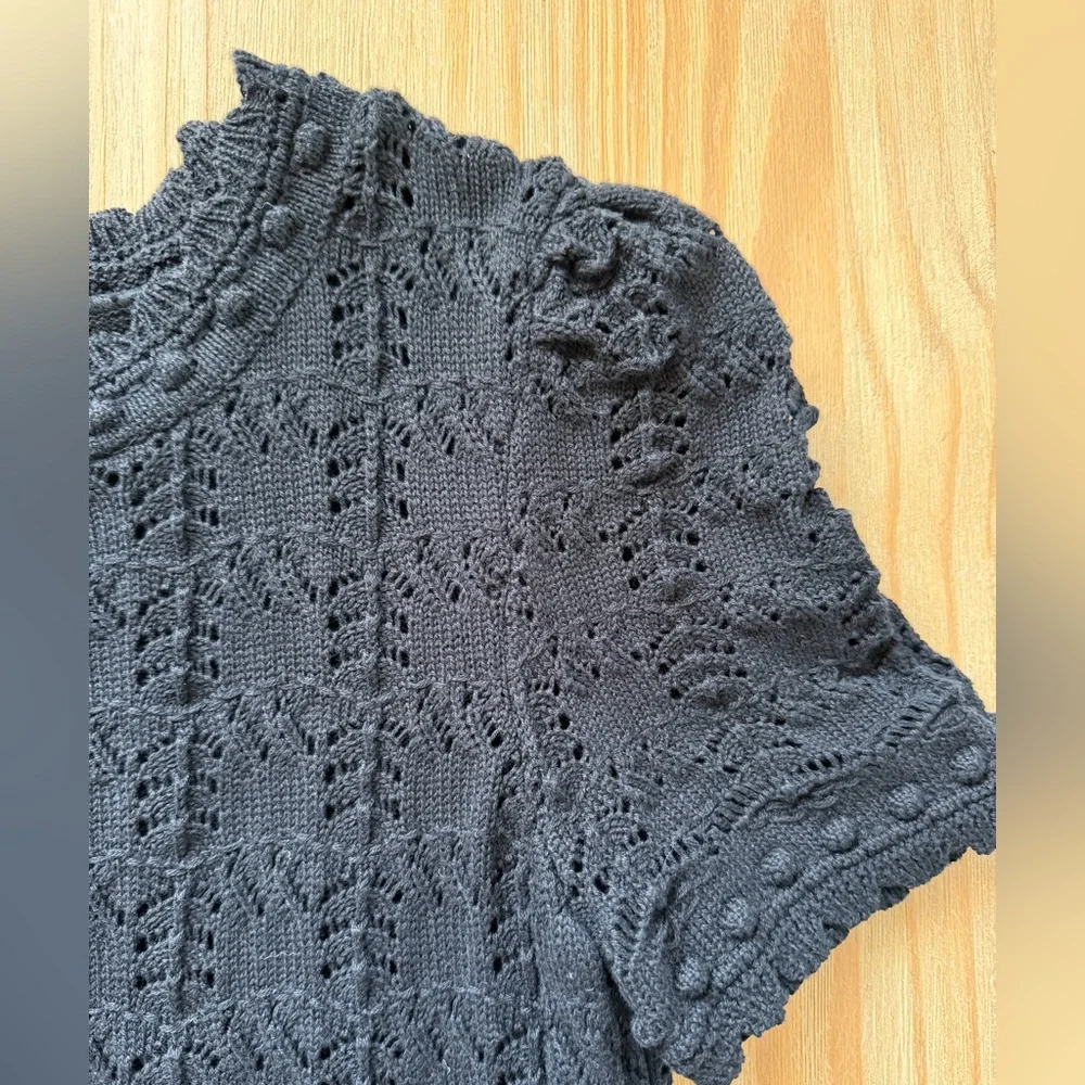 Anthropologie Black Crochet Short-Sleeve Knit Top - BLK| M NWOT